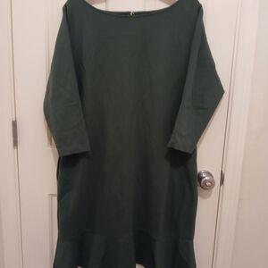 Lands' End Elegant Dark Green Long Sleeve Dress